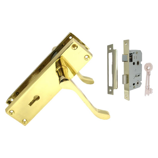 Lock Door Handles Modern Brass Victorian Scroll  Door Handle & 3 Lever Sash Lock