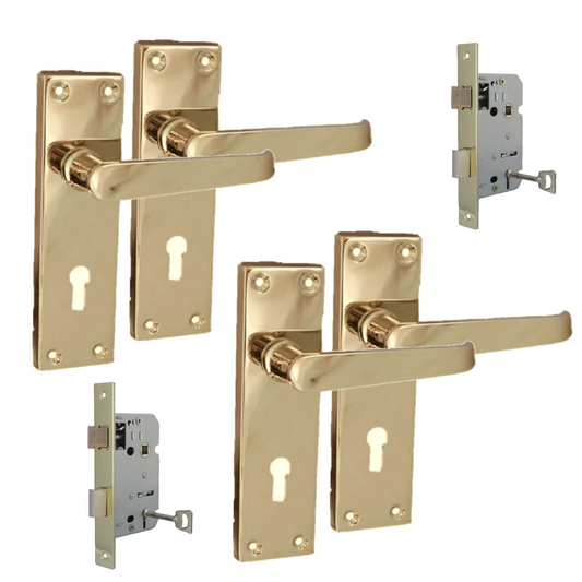 Brass Door Handles Interior Door Lock Handles-Victorian Straight Lock Handlesx2