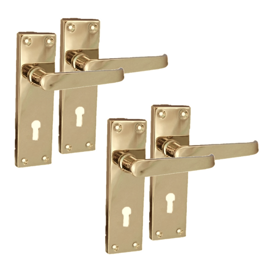 Brass Door Handles Interior Door Lock Handles-Victorian Straight Lock Handlesx2