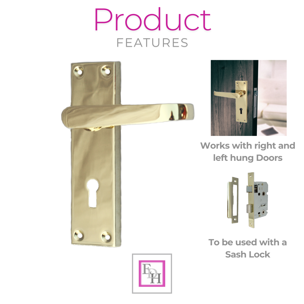 Brass Door Handles Interior Door Lock Handles-Victorian Straight Lock Handlesx1