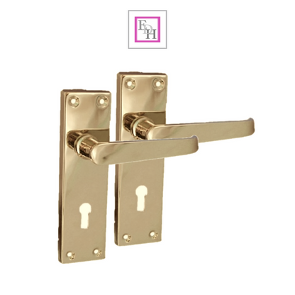 Brass Door Handles Interior Door Lock Handles-Victorian Straight Lock Handlesx1