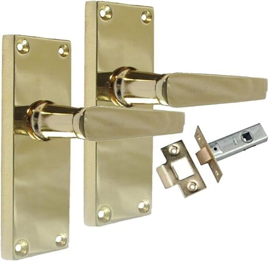 InteriorDoor Handles Victorian Straight Lever Latch Brass Finish +Tubular Latch