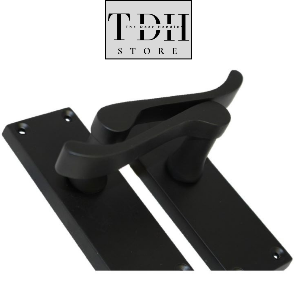 Matt Black Victorian Scroll  Lever Latch Door Handle, Including Tubular Latch, 4 Pairs