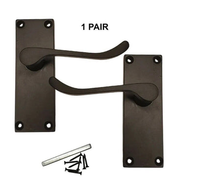 Matt Black Victorian Scroll Door Handle Lever Latch, Including Tubular Latchx4.a