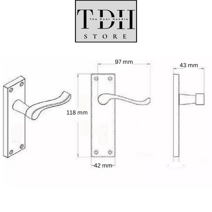 Matt Black Victorian Scroll Door Handle Lever Latch, Including Tubular Latchx4.a
