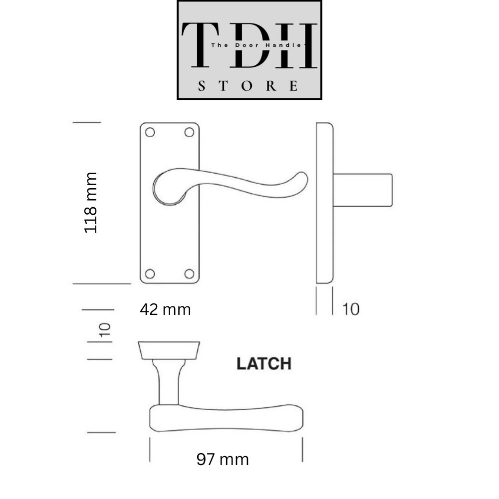 Matt Black Victorian Scroll Door Handle Lever Latch, Including Tubular Latchx4.a
