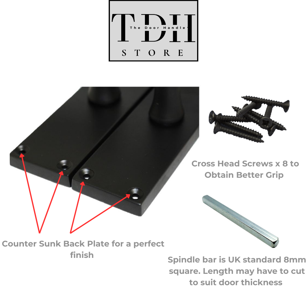Matt Black Victorian Scroll  Lever Latch Door Handle, Including Tubular Latch, 4 Pairs