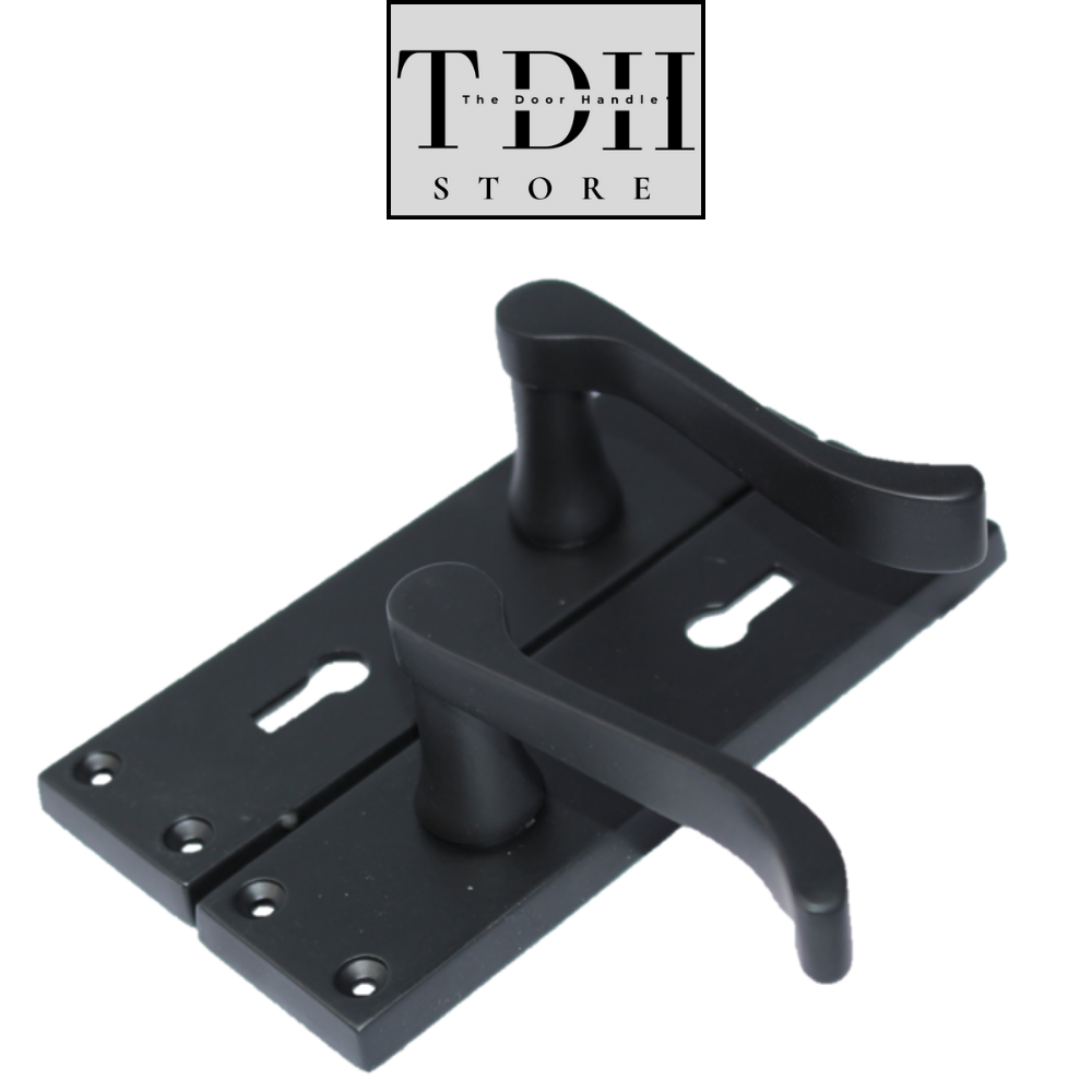 Door Handles Matt Black Finish Victorian Scroll Lock, Lever Lock & Keys.1