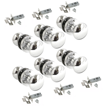 Chrome Door Knob Modern Round Rose Door Knob Silver Door Handle+Tubular Latch 6