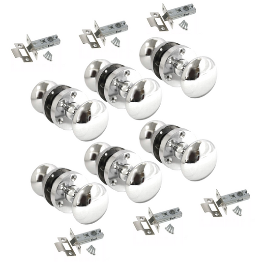 Chrome Door Knob Modern Round Rose Door Knob Silver Door Handle+Tubular Latch 6