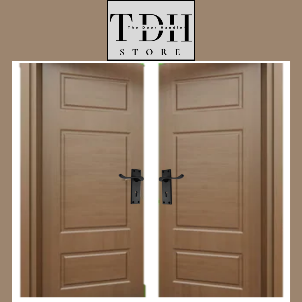 Door Handles Matt Black Finish Victorian Scroll Lock, Lever Lock & Keys.1