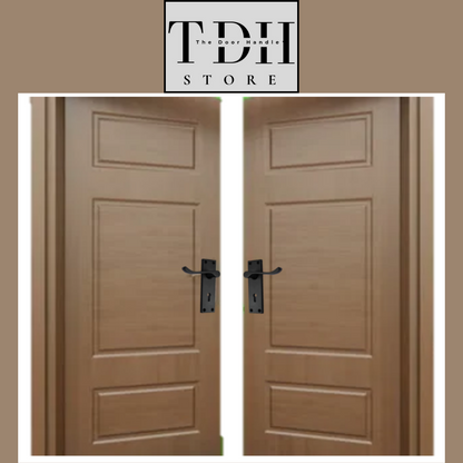 Door Handles Matt Black Finish Victorian Scroll Lock, Lever Lock & Keys.1