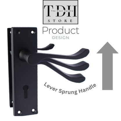 Door Handles Matt Black Finish Victorian Scroll Lock, Lever Lock & Keys.1