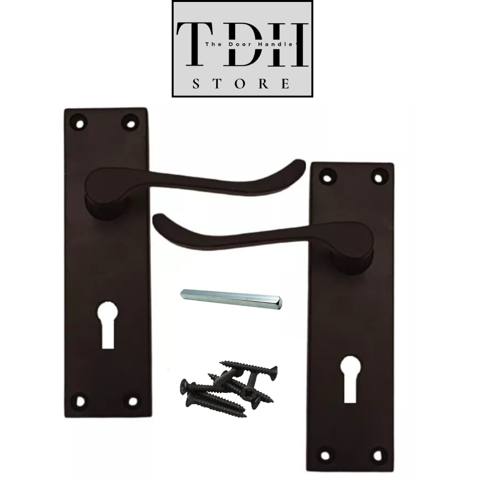 Door Handles Matt Black Finish Victorian Scroll Lock, Lever Lock & Keys.1