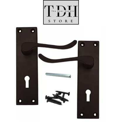 Door Handles Matt Black Finish Victorian Scroll Lock, Lever Lock & Keys.1