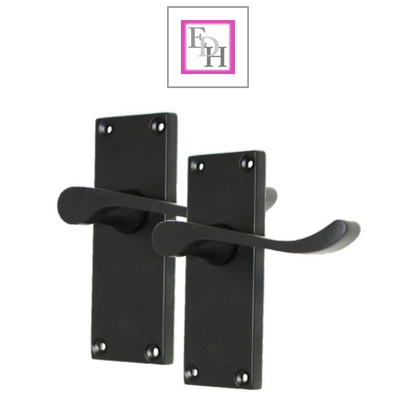 Matt Black Victorian Scroll Door Handle Lever Latch, Including Tubular Latchx6.6