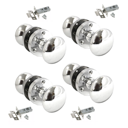 Chrome Door Knob Modern Round Rose Door Knob Silver Door Handle+Tubular Latch 4