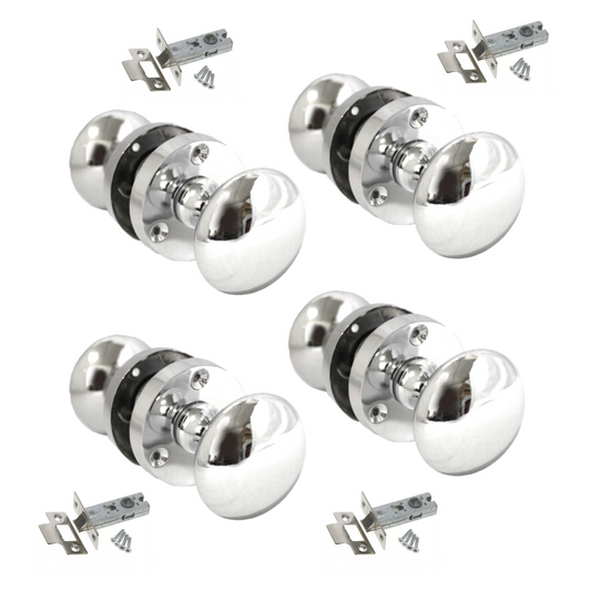 Chrome Door Knob Modern Round Rose Door Knob Silver Door Handle+Tubular Latch 4