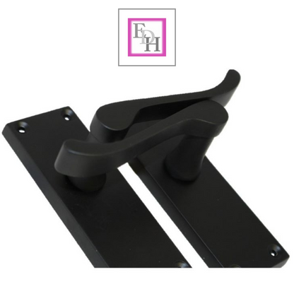 Matt Black Victorian Scroll Door Handle Lever Latch, Including Tubular Latchx6.6