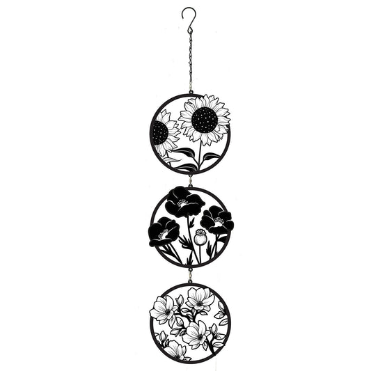 Black Floral Silhouette Hanging Trio Spinner - Elegant Garden Décor