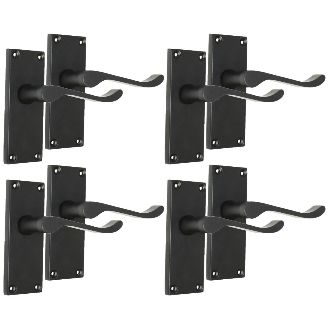 Matt Black Victorian Scroll Door Handle 4 Pairs