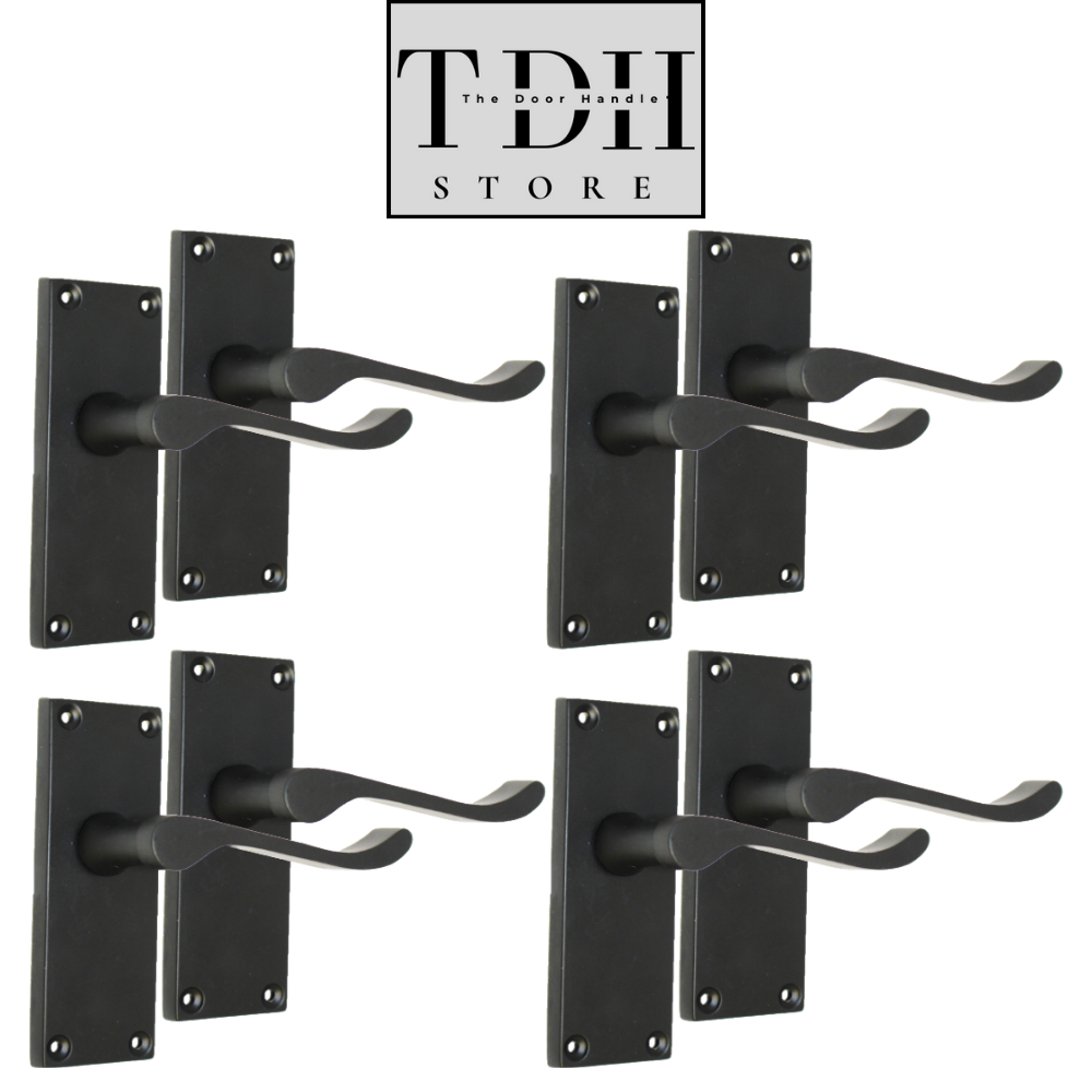 Matt Black Victorian Scroll Door Handle , Modern Elegant Matt Black Finish