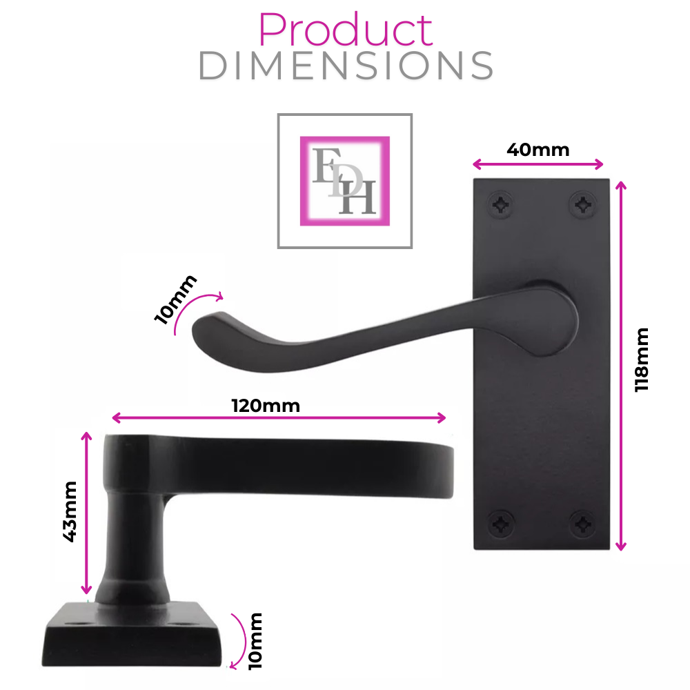 Matt Black Victorian Scroll Door Handle Lever Latch, Including Tubular Latchx6.6
