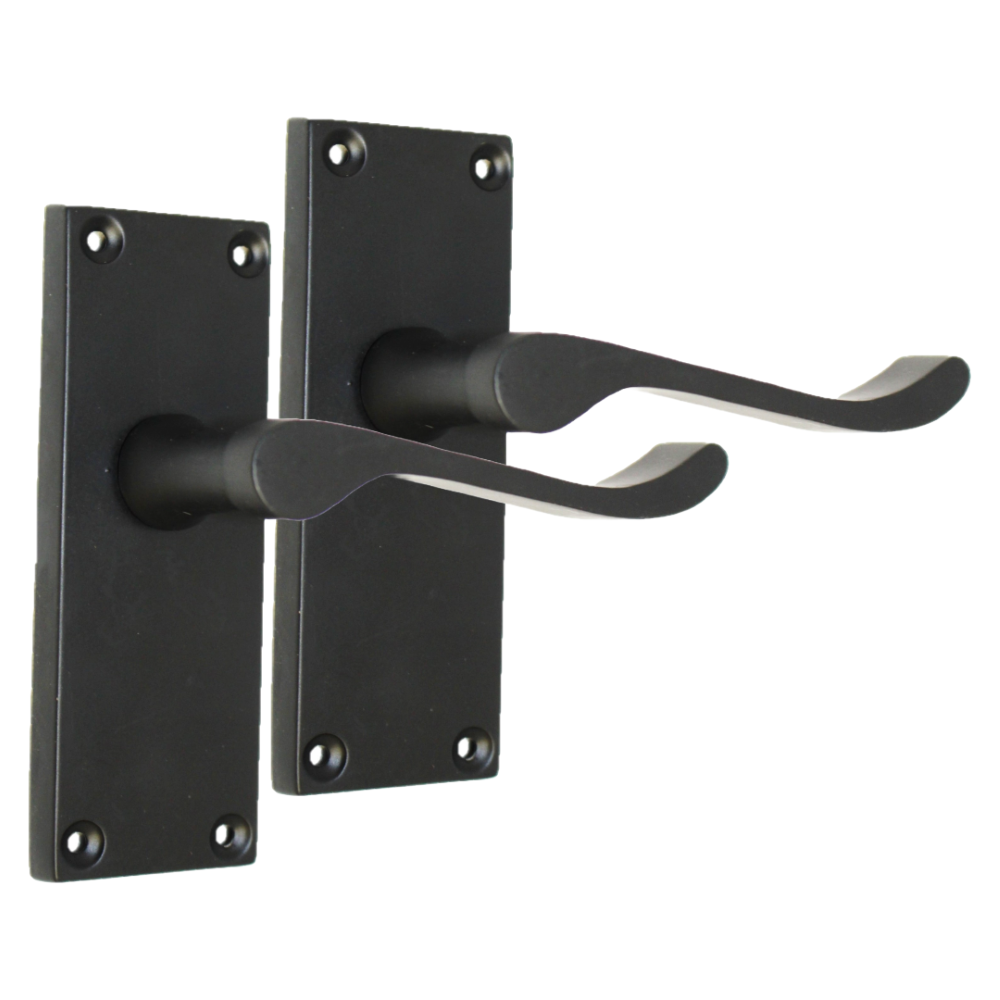 Matt Black Victorian Scroll Door Handle Lever Latch, Including Tubular Latchx6.6