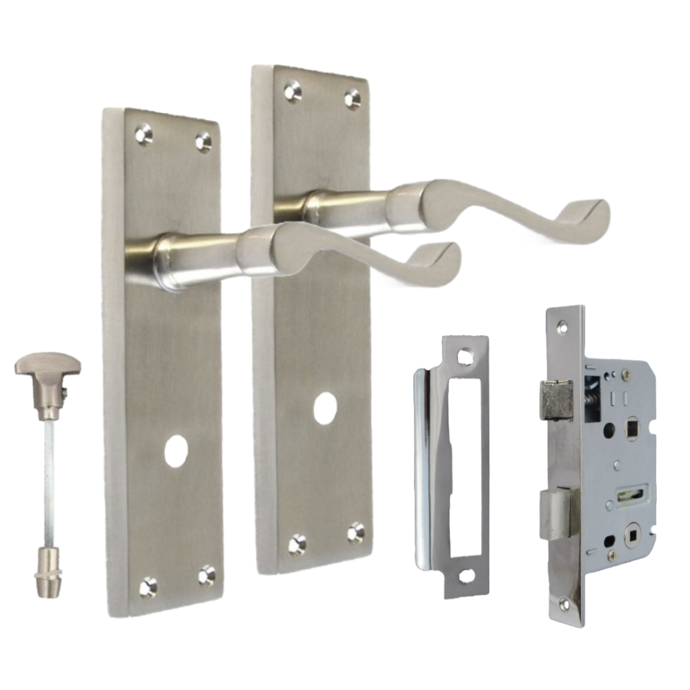 Victorian Style Satin Bathroom Door Handle with Privacy Lock+Bathroom SASH Lock