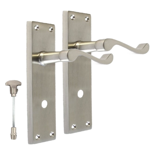 Satin Bathroom Door Handle with Privacy Lock Set Victorian Style, 1 Pair