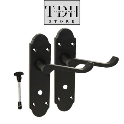 Matt Black Bathroom Door Handles With Sash Lock - Victorian Scroll Door Pack