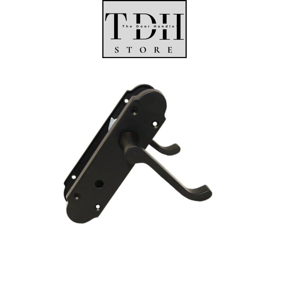 Matt Black Bathroom Door Handles With Sash Lock - Victorian Scroll Door Pack