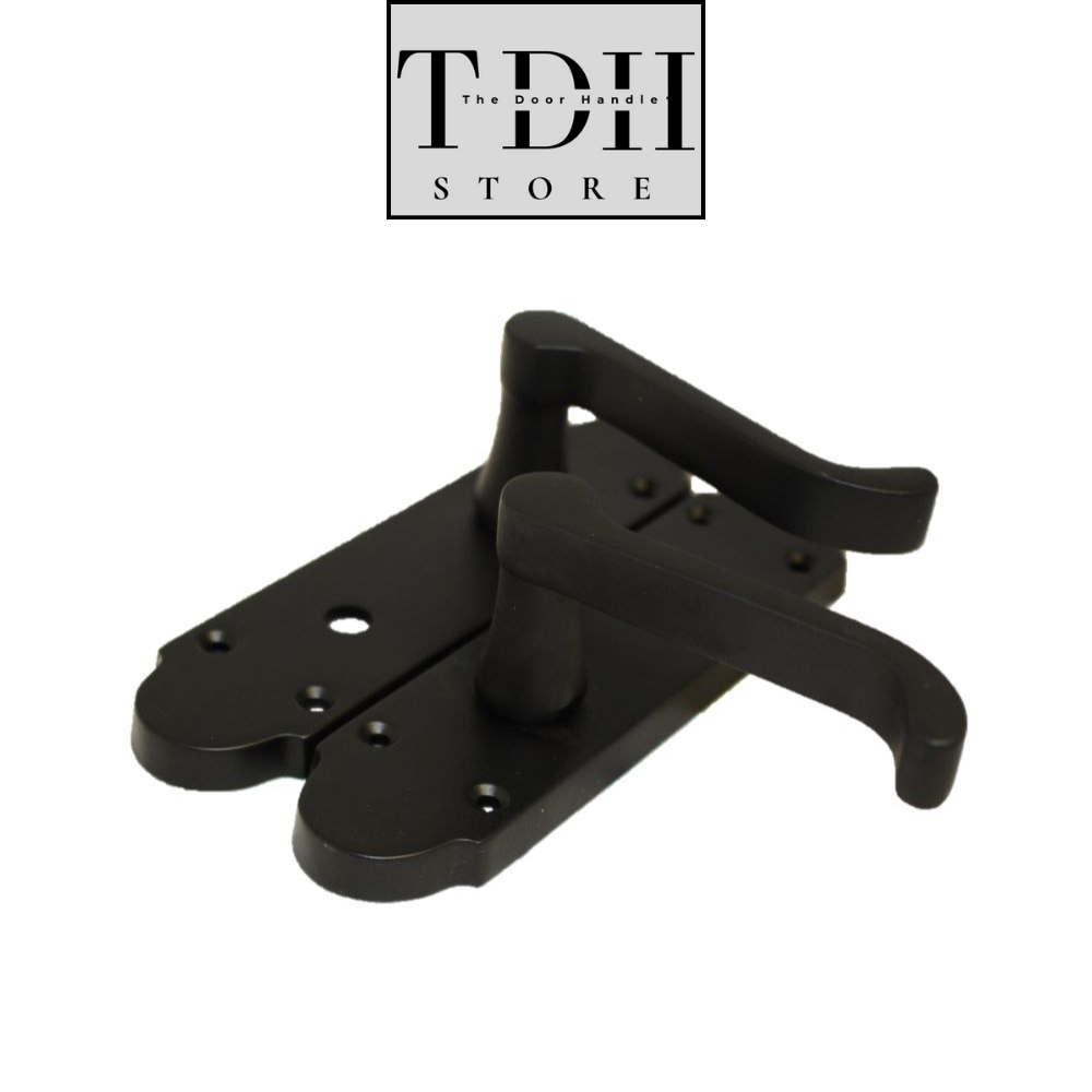 Matt Black Bathroom Door Handles With Sash Lock - Victorian Scroll Door Pack
