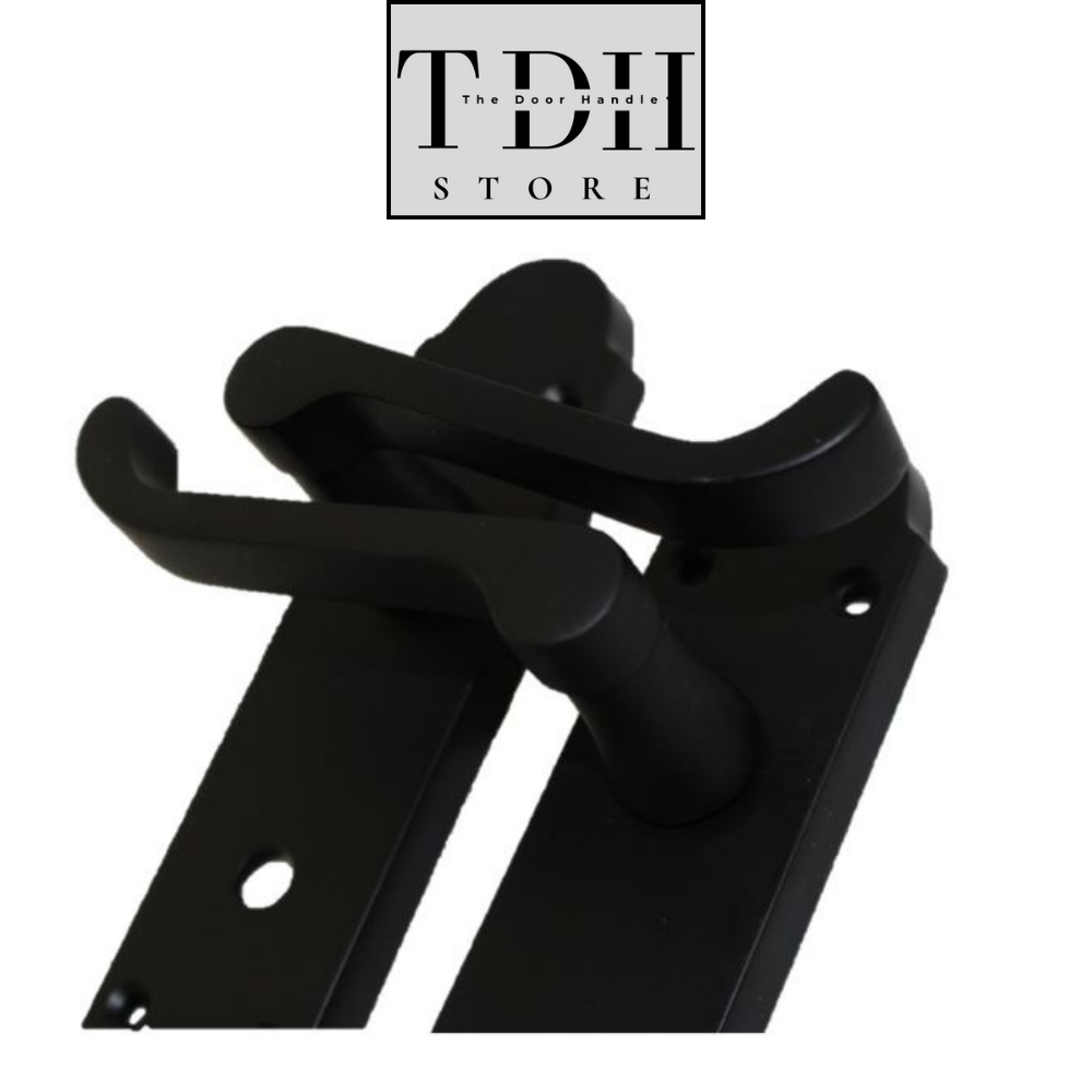 Matt Black Bathroom Door Handles With Sash Lock - Victorian Scroll Door Pack