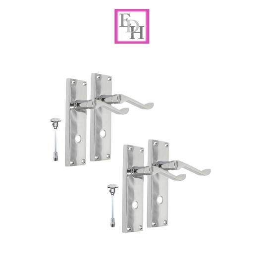Chrome Bathroom Door Handle with Privacy Lock Set - Victorian Style Internal