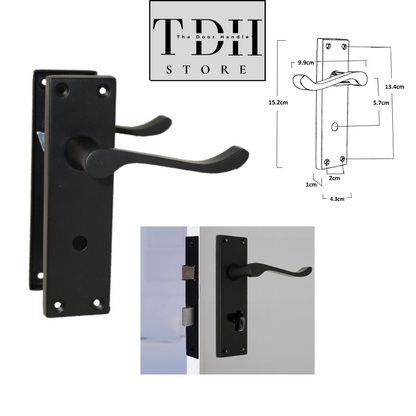 Matt Black Modern Victorian Scroll Bathroom Internal Door Handles and Bath Lock