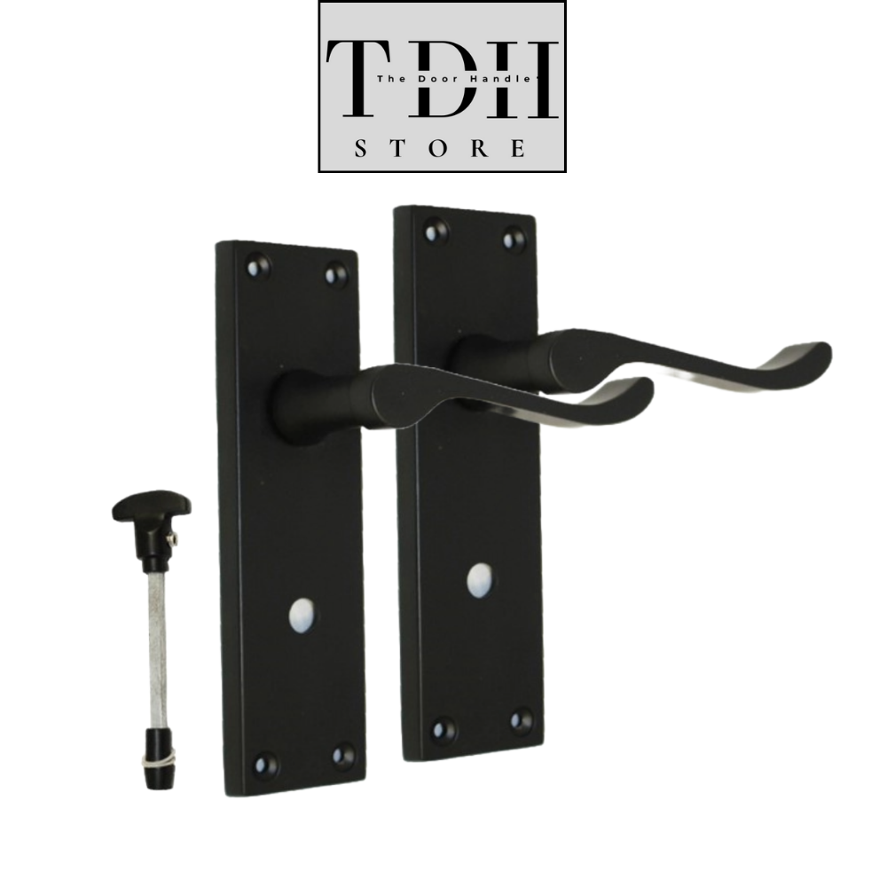 Matt Black Modern Victorian Scroll Bathroom Internal Door Handles and Bath Lock