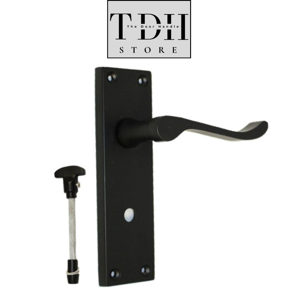 Matt Black Modern Victorian Scroll Bathroom Internal Door Handles and Bath Lock