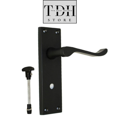 Matt Black Modern Victorian Scroll Bathroom Internal Door Handles and Bath Lock