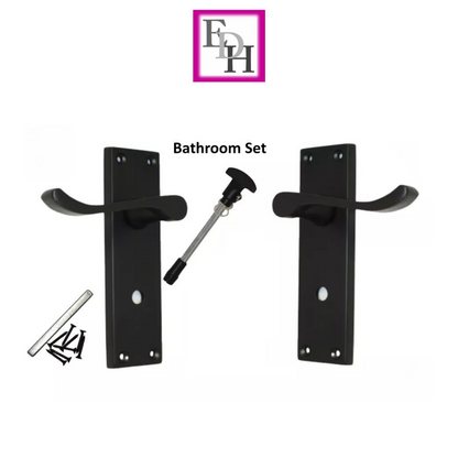 Victorian Black Bathroom Door Handle Set - 1 Pair