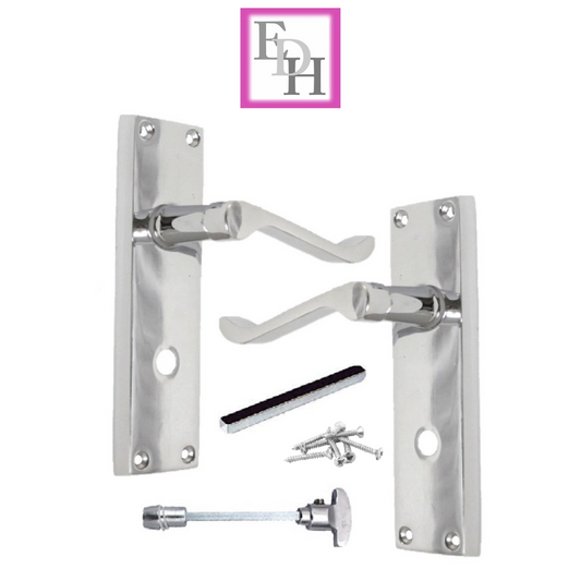 Chrome Bathroom Door Handle with Privacy Lock Set, Victorian Style Handle 1 Pair