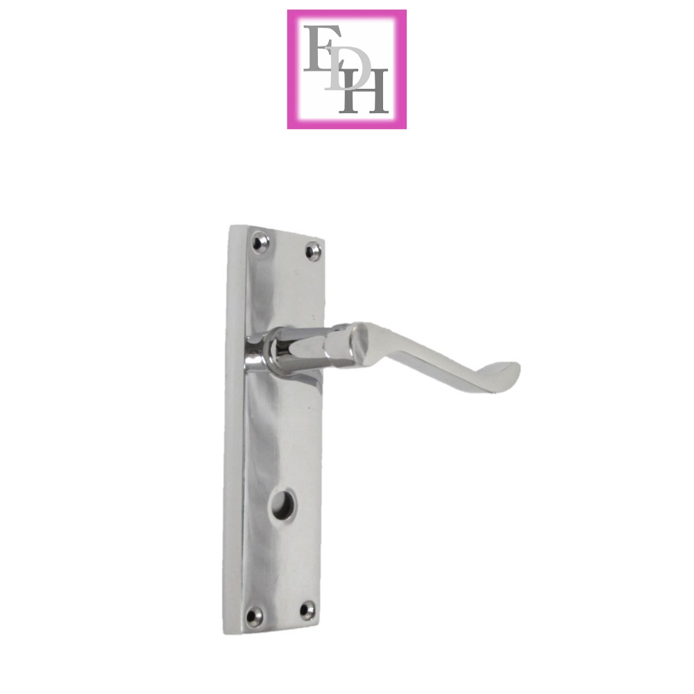 Chrome Bathroom Door Handle with Privacy Lock Set, Victorian Style Handle 1 Pair