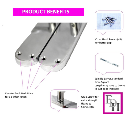 Polished Chrome Twist Door Handle, Interior Latch Lever on Long Back Plate x1