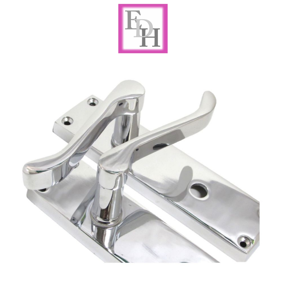 Chrome Bathroom Door Handle with Privacy Lock Set, Victorian Style Handle 1 Pair