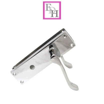 Chrome Bathroom Door Handle with Privacy Lock Set, Victorian Style Handle 1 Pair