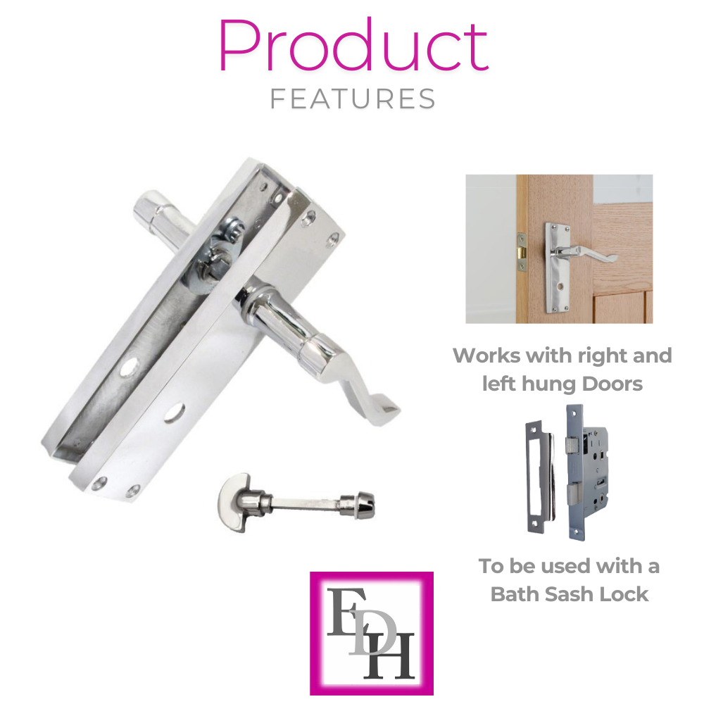 Chrome Bathroom Door Handle with Privacy Lock Set, Victorian Style Handle 1 Pair