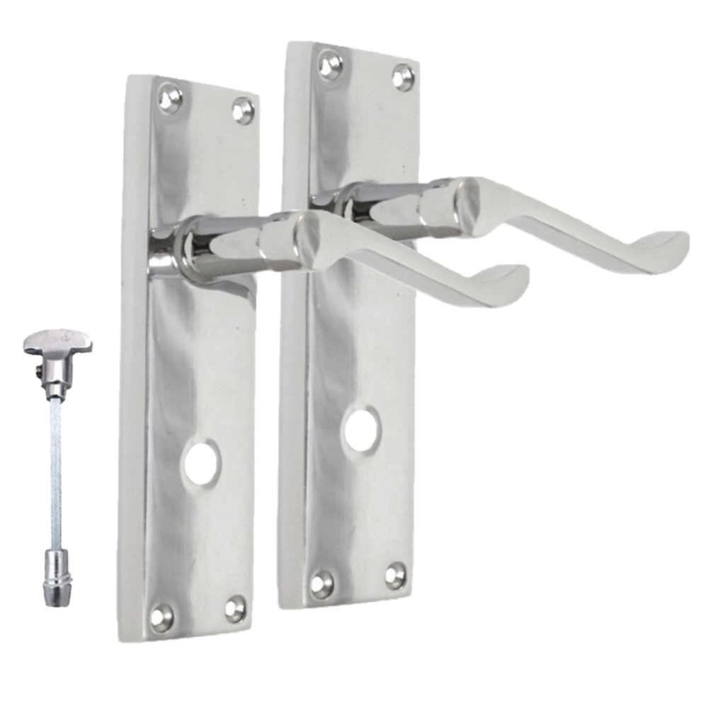 Chrome Bathroom Door Handle with Privacy Lock Set, Victorian Style Handle 1 Pair