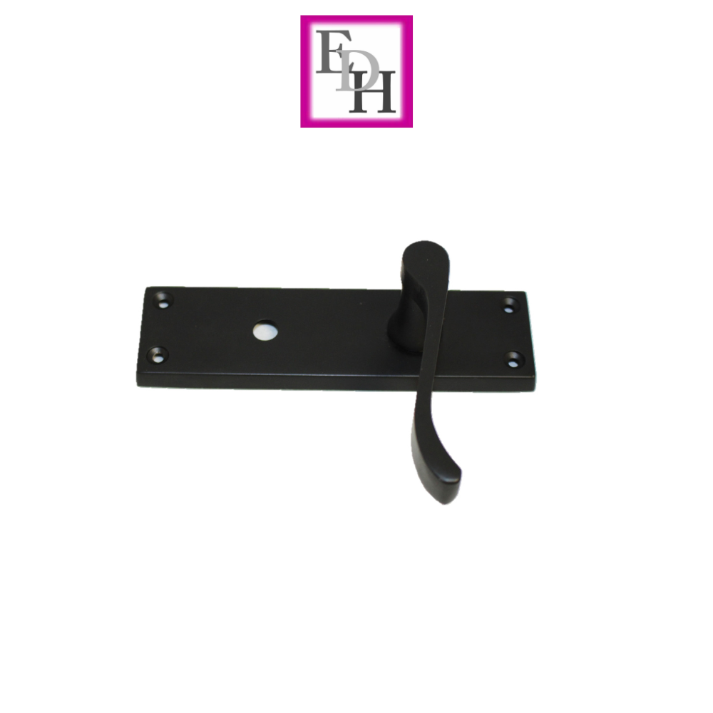 Matt Black Modern Victorian Scroll Bathroom Door Handles and Bath Lock - 1 Pair