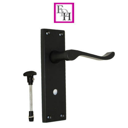 Matt Black Modern Victorian Scroll Bathroom Door Handles and Bath Lock 2 Pairs