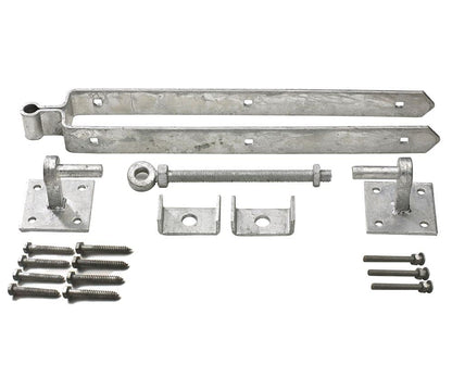 Wyre Direct Heavy Duty Gate Hinges - 600mm Adjustable Field Gate Hinge Set with 100mm x 100mm Hooks on Plate and Fittings for Shed Doors, Gate Doors, Garage & Barn, Stable Doors - Galvanised